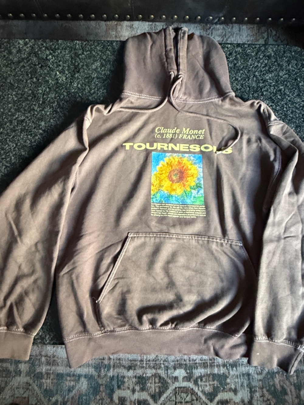Claude Monet Sunflower Graphic Hoodie in Brown